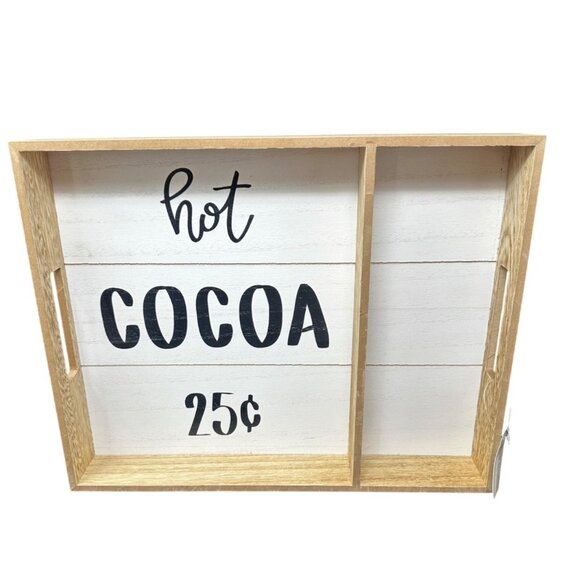 Hot Cocoa Wood Tray Rustic Farmhouse Kitchen Sign 14in Decorative Box Decor - Picture 1 of 16